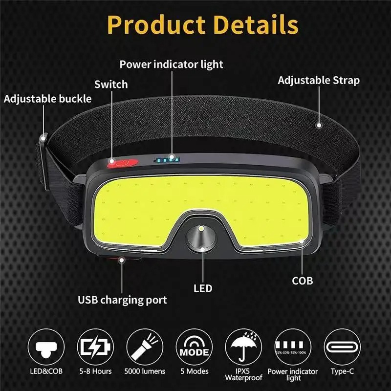 강력한 COB 헤드램프 Type-c/USB 충전식 헤드 - Fish Finder Battery 리뷰 및 가격
